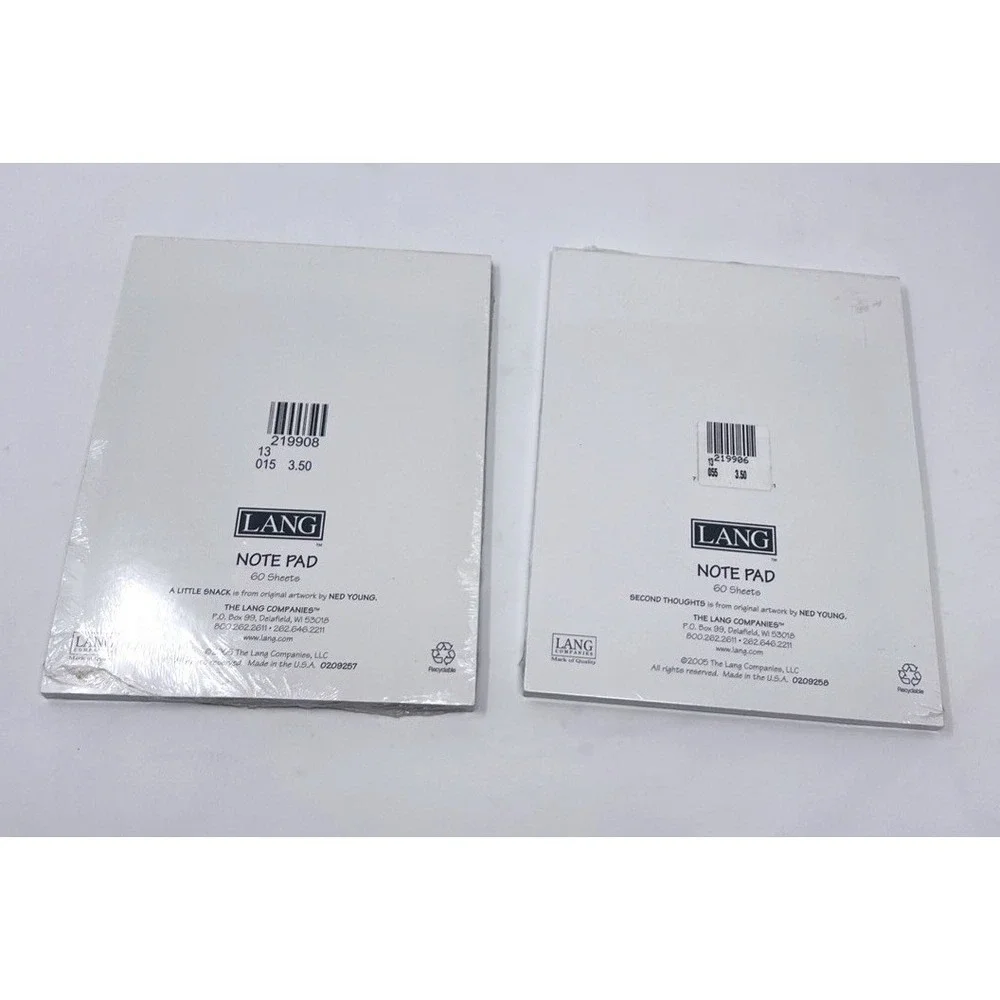 LOT of 2 LANG Design NOTE Pads 2005 New Old Stock 5x7 -60 Sheets Each Ned Young